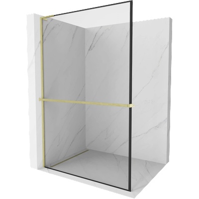Mexen Kioto+ L душ преграда със стена и рафт Walk-in 100 x 200 см, черна рамка, златен мат - 800-100-123-55-70 (800-100-123-55-70)