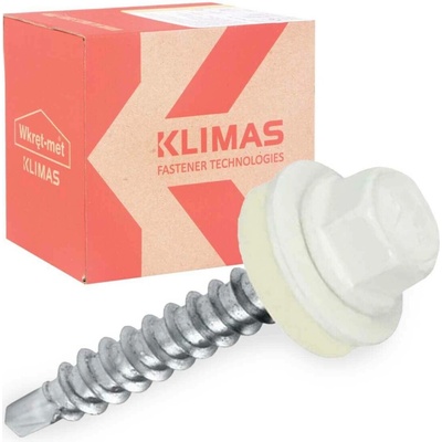 Samořezný střešní farmářský šroub KLIMAS 4,8 x 25 SW8 RAL 9010 Čistě bílý s podložkou EPDM (250 ks/bal)