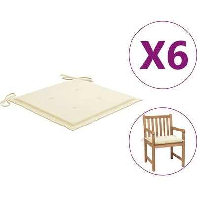vidaXL Възглавници за столове 6 бр кремави 50x50x2 см Оксфорд плат (314043)