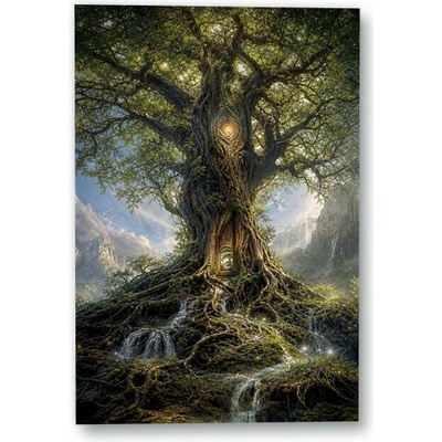 Plakát – Mohutný strom u horských vodopádů 90 × 135 cm Bez rámu Ne Bez rámu