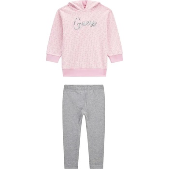 Guess Розова спортна туника с качулка за мини момиче в комплект със сив клин Guess
