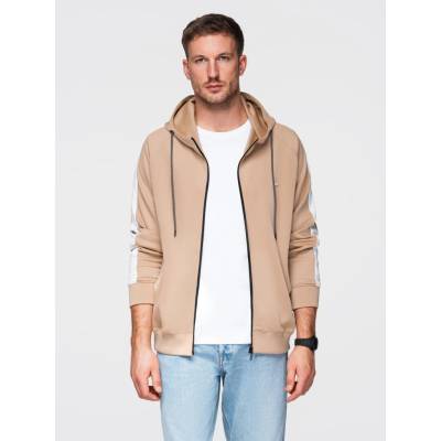 Ombre Unzipped men's hooded sweatshirt with piping beige ružová