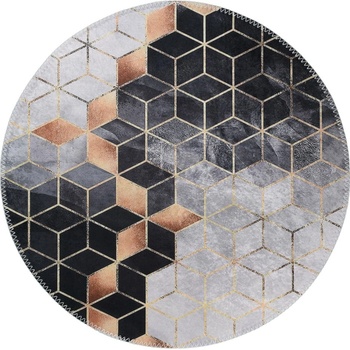 Vitaus Черно-бял миещ се кръгъл килим ø 120 cm - Vitaus (KRN-S9513-Yuvarlak-120x120)