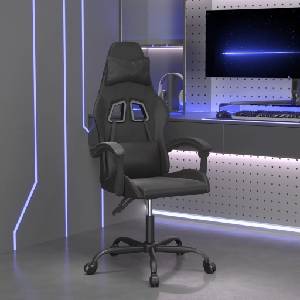 vidaXL Въртящ гейминг стол, черен, изкуствена кожа (349527)
