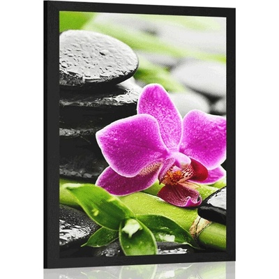 Plakát wellness zátiší s fialovou orchidejí - 20x30 black