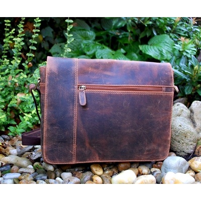 Panská taška kožená crossbody tmavé kovanie brúsená koža veľká melírovaná hnedá