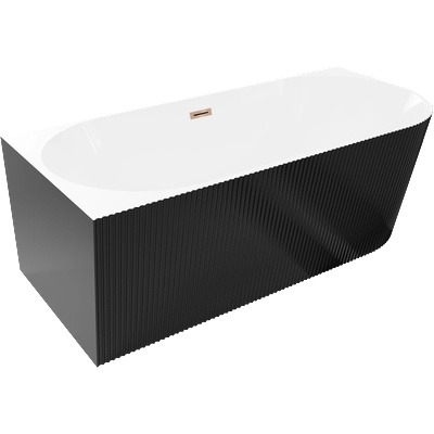 Mexen Silo свободностояща ъглова вана, лява, набраздена 150 x 75 см, бяла/черна, преливник розово злато - 52891507575L-60 (52891507575L-60)