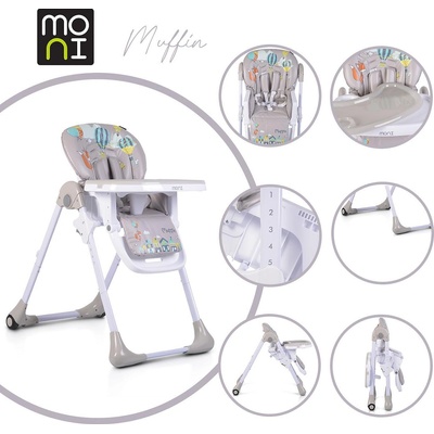 Moni Детски стол за хранене Muffin сив (108685)