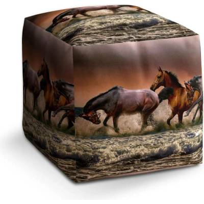 Sablio Taburet Cube Koně ve vodě: 40x40x40 cm