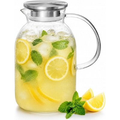 Sklenený džbán z borosilikátového skla na nápoje s kovovým viečkom Wilmax 2100 ml