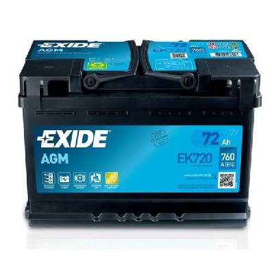 Autobaterie EXIDE Start-Stop AGM 12V 72Ah 760A EK720 278x175x190 (Bezúdržbový AGM startovací akumulátor pro vozy se systémem regenerační brzdění a START-STOP)