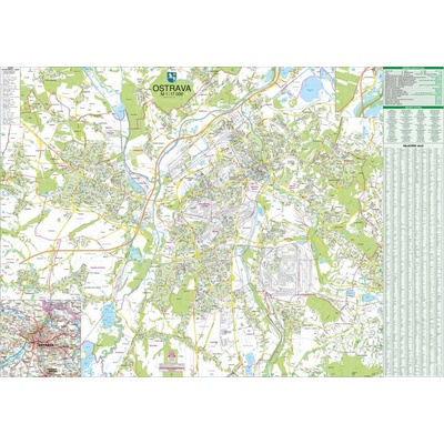 Ostrava - nástěnná mapa 130 x 92 cm ve stříbrném hliníkovém rámu
