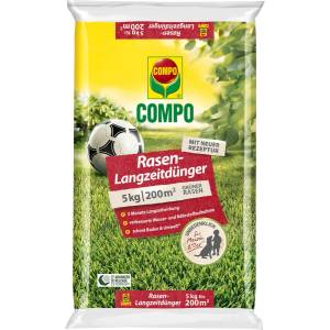 COMPO Lawn Fertilizer - 5 kg for 200 m2 - with 3 months of long-lasting effect for spring and summer - pet-friendly - premium lawn long-term fertilizer - 5 kg for 200 m2 - 26668 (26668)