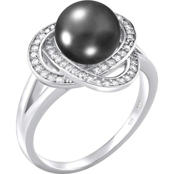 SILVEGO Strieborný prsteň Laguna s pravou prírodnou čiernou perlou LPS0044B