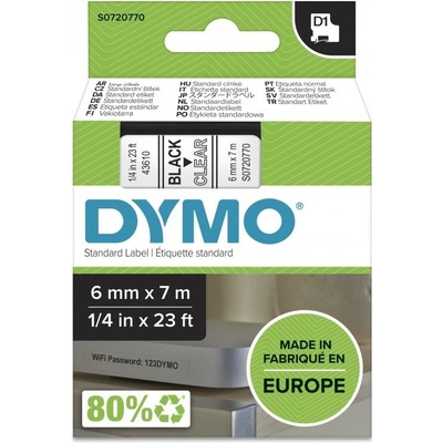DYMO páska D1 6 mm x 7 m, čierna na priehľadnej S0720770