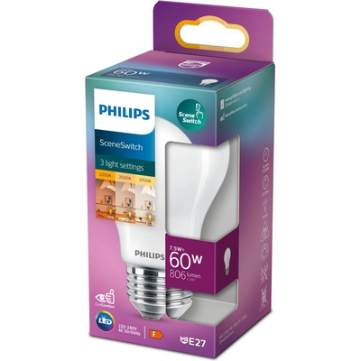 Philips 8719514263963 LED žiarovka 1x7,5W E27 1055lm 2200-2500-2700K 3 svetelné módy, matná biela, EyeComfort