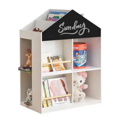 Детска етажерка за играчки и книги GINGER HOME, като къща с рафтoве и дъска за рисуване, пж Монтесори, бяла, 72.5x40x95.8 см
