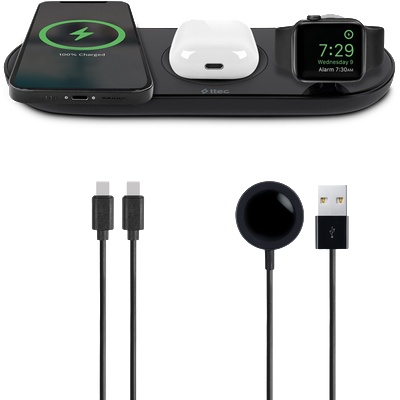 Ttec Wireless зарядно - стойка ttec AirCharger Trio M MagSafe. 3in 1 iPhone + Apple Watch + AirPods Wireless Fast charger