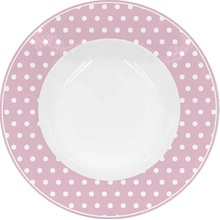 Isabelle Rose Pastelovo ružový retro porcelánový hlboký tanier s bodkovaným bielym dekorom 22 cm 35885