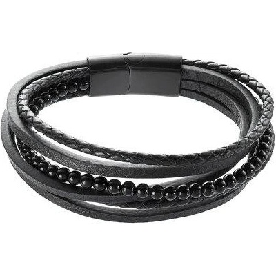 Pavona náramek pánský recykl.kůže a černé korálky 43030.3 černý