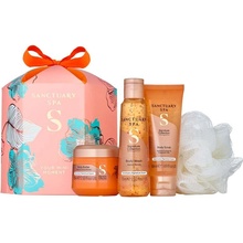 Sanctuary Spa Signature vyživující tělové máslo 75 ml + gelový peeling s vyhlazujícím efektem 50 ml + osvěžující sprchový gel 75 ml + mycí houba 1 ks