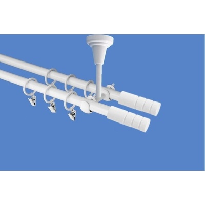 OK-GarnýžeCZ Garnýž kovová dvouřadá 19mm Techno double bílá 430 cm do stropu / kroužky s žabkou