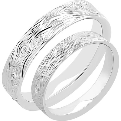 Eppi Platinové svadobné obrúčky s ručnou rytinou motívu dreva a diamantmi Wood RW47692