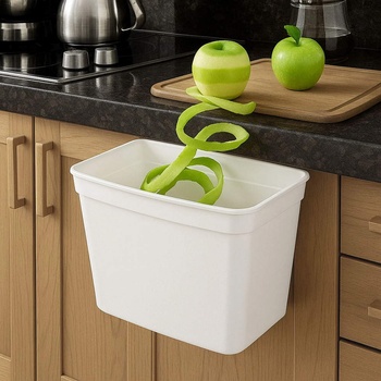 Голям кош за отпадъци за кухненски плот в бял цвят