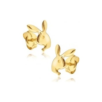Šperky eshop náušnice v žltom zlate lesklá hlava zajačika Playboy GG17.01