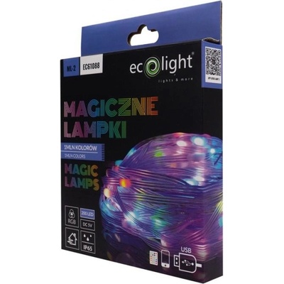 Eco Light MAGICKÉ SVĚTLO GIRLANDA DIGITÁLNÍ SVĚTELNÝ ŘETĚZ IP65 1MLN BAREV 200 LED 10m DC5V, DÁLKOVÝ OVLADAČ