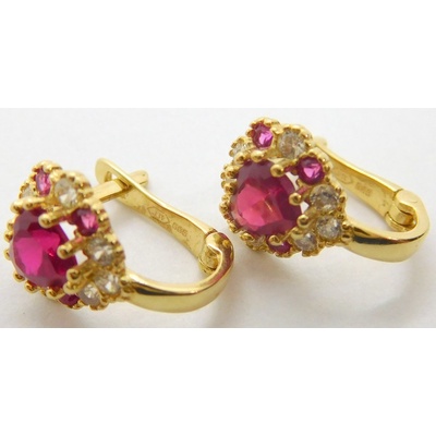 Klenoty Budín dívčí zlaté náušnice se zirkony a rubíny HK2181