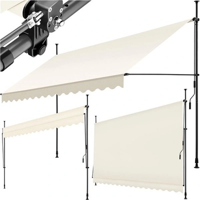 Tectake Upínací markýza s ruční klikou, výškově nastavitelná 400 x 180 cm, béžová