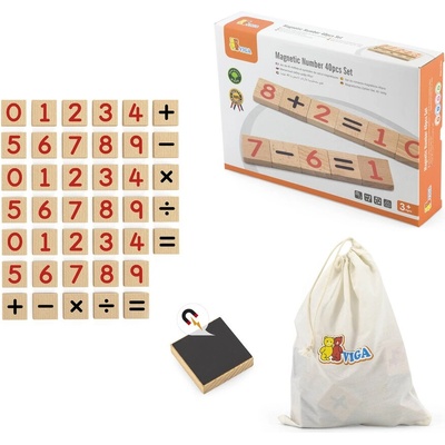 Viga Toys Дървени магнитни цифри и знаци, Viga - 40 броя в комплект (50591)