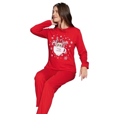 Дамска коледна пижама в червен цвят с апликация
