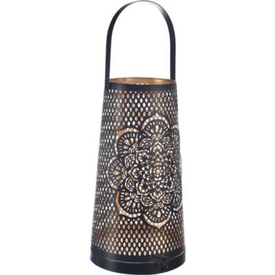 Sconto Kovový svietnik MANDALA čierna/zlatá, priemer 13 cm