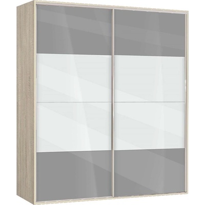 Bogdan Furniture G Двукрилен гардероб с плъзгащи врати Мебели Богдан Модел bm-ava 5, сив гланц със сонома