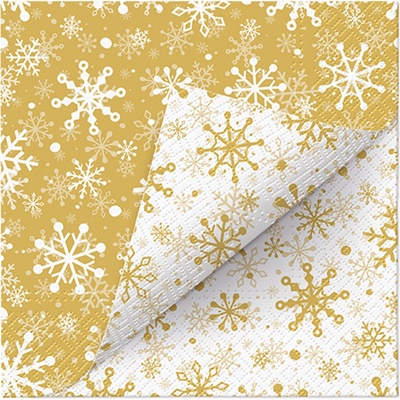 PAW Obrúsky L Double Design Christmas Snowflakes Gold 33x33cm
