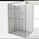 Mexen Kioto+ душ кабина с рафт Walk-in 110 x 200 см, черен дизайн, златен четкан - 800-110-121-55-78 (800-110-121-55-78)