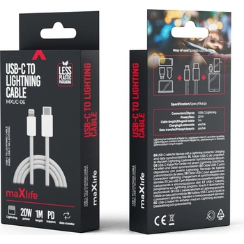 Maxlife MXUC-06 nylonový, USB-C - Lightning, 1m, sivý