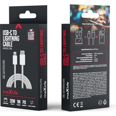 Maxlife MXUC-06 nylonový, USB-C - Lightning, 1m, sivý