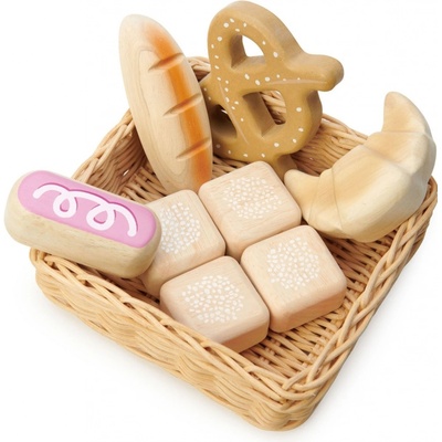 Leaf Toys Bread Basket Tender drevený košík s pekárskymi výrobkami chlieb a rohlíky