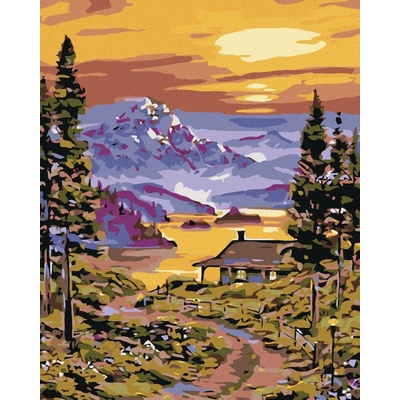 Zuty Malování podle čísel Cesta k chatě u jezera 40 x 50 cm vypnuté plátno na rám