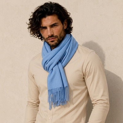 Classic Scarf kašmírová šála s vlnou světle modrá