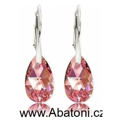 Swarovski Elements Pear krystal stříbrné visací růžové slzičky kapky 31231.7 Light Rose růžová světlá
