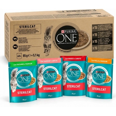 Purina One Sterilcat Mini filetky kuřecí krůtí hovězí losos se zeleninou 60 x 85 g