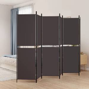 vidaXL Параван за стая, 6 панела, кафяв, 300x180 см, плат (350223)