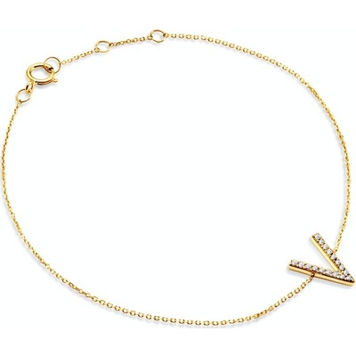 SAVICKI Náramok s príveskom písmeno V žlté zlato s diamantom 0.04 ct 18 cm - SAVB07270 Y C