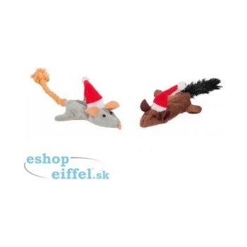 Flamingo Vánoční myš plyšová s catnipem pro kočky 2ks