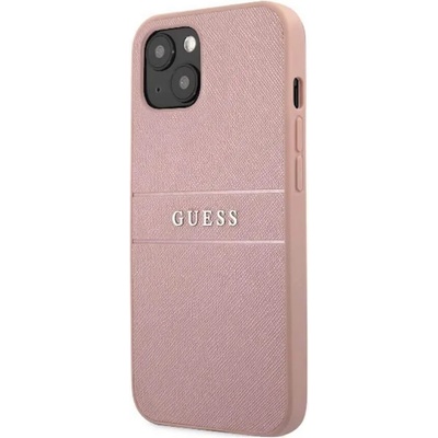 GUESS Saffiano PU Leather Hard Case - дизайнерски кожен кейс за iPhone 13 mini (розов)