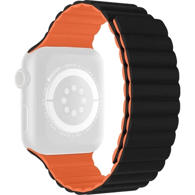 Rimeno Двуцветна силиконова каишка за Apple Watch 42/44/45/49 мм, черно и оранжево (RSJ-37-00A-2)